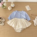 【73-100cm】セットアップ ブルーカーディガン＆花柄ブルマ おしゃれ ベビー服 - 画像 (5)