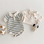 【66-90cm】ロンパース 半袖 ポロ襟 ロゴ入り シンプル 肌触り良い ベビー服 - 画像 (7)