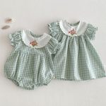 【66-110cm】ロンパースorワンピース グリーンチェック 姉妹服 - 画像 (3)