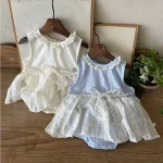 【66-90cm】スカート風 ロンパース ベビー女の子 レース