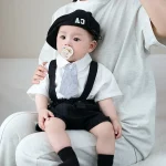 【73-110cm】 セットアップ シャツ & サロペット ネクタイ付き フォーマル - 画像 (3)