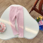 【80-140cm】ベビー 女の子 無地 レース裾リブ レギンス - 画像 (6)