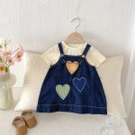 【73-100cm】セットアップ デニム ハート ワンピース&シャツ