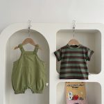 【73-100cm】二点セット サロペット Tシャツ グリーン シンプル 可愛い ベビー服 - 画像 (4)