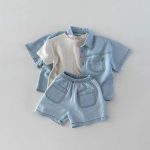 【73-100cm】デニム二点セット シンプル カジュアル ルーズ セットアップ