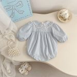 【66-90cm】ロンパース パフスリーブ ピーターパンカラー シンプル おしゃれ ベビー服 - 画像 (6)