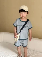 【80-150cm】セットアップ 半袖Ｔシャツ＆ショートパンツ 英字柄 - 画像 (6)