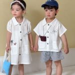 【80-150cm】セットアップorワンピース ツリー柄 ホワイト 兄妹お揃い - 画像 (4)