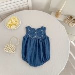 【66-130cm】ロンパース/ワンピース デニム ノースリーブ 姉妹服 - 画像 (7)