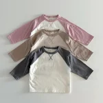 【73-100cm】ベビー カラー切り替え トップス 長袖Ｔシャツ