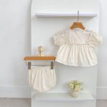 【66-100cm】ブラウス＆ブルマ パフスリーブ チェック シンプル ベビー服 - 画像 (9)