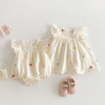 【66-110cm】ロンパースorワンピースフリル蝶結び柄 姉妹服