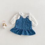 【73-110cm】ワンピース デニム ハート 蝶結び おしゃれ 女の子