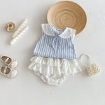 【73-100cm】トップスorブルマ ストライプ ノースリーブ ベビー服