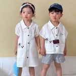 【80-150cm】セットアップorワンピース ツリー柄 ホワイト 兄妹お揃い - 画像 (3)