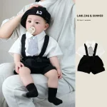 【73-110cm】 セットアップ シャツ & サロペット ネクタイ付き フォーマル - 画像 (2)