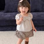 【73-100cm】セットアップ パフスリーブ 蝶結び シンプル ベビー服 - 画像 (4)
