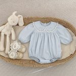 【66-90cm】ロンパース パフスリーブ ピーターパンカラー シンプル おしゃれ ベビー服