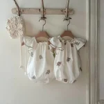 【66-90cm】ロンパース ベビー 女の子 フラワ刺繍 - 画像 (2)