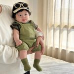 【73-100cm】二点セット サロペット Tシャツ グリーン シンプル 可愛い ベビー服