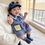 【66-100cm】ロンパース ブルー ストライプ 可愛い ベビー服 - 画像 (2)