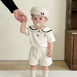 【66-110cm】セットアップorロンパース セーラー風 シンプル ベビー服 - 画像 (2)
