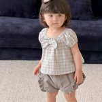 【73-100cm】セットアップ パフスリーブ 蝶結び シンプル ベビー服 - 画像 (7)