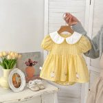 【66-90cm】ロンパース アヒル チェック 可愛い ベビー服