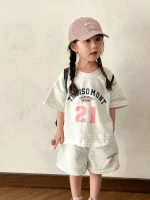 【80-150cm】キッズ服 数字ロゴ セットアップ 半袖Ｔシャツ+ショートパンツ - 画像 (6)