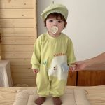 【66-90cm】ロンパース ゾウ柄 グリーン 可愛い 肌触り良い ベビー服