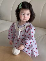 【66-100cm】ベビー 女の子 イチゴ柄 長袖 ワンピース - 画像 (3)