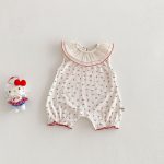 【66-90cm】カバーオール ベビー 女の子 丸襟 蝶結び 総柄