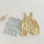 【66-90cm】星柄サロペット＆カラフルボーダータンクトップ ベビー セットアップ - 画像 (4)