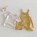 【66-90cm】セットアップ サロペット＆Tシャツ ベビー 女の子 フリル襟 大きめポケット - 画像 (4)