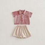 【73-100cm】セットアップ キッズ ピンクシャツ＆ショートパンツ - 画像 (3)