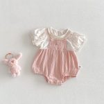 【66-90cm】ロンパース ベビー 女の子 レースフリル やわらか - 画像 (2)