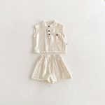 【73-100cm】セットアップ トップス&ショートパンツ 無地 ノースリーブ - 画像 (5)