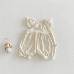 【66-90cm】カバーオール ベビ 女の子 レースフリル 丸襟
