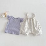 【66-90cm】セットアップ Tシャツ&サロペット ベビー 小花柄 フリルスリーブ - 画像 (4)