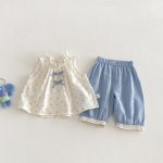 【73-100cm】セットアップ トップス&パンツ ベビー 女の子 小花柄 ノースリーブ レース裾 - 画像 (5)