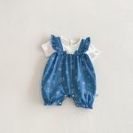 【66-90cm】カバーオール ベビー 女の子 デニム風 プリント切替 - 画像 (4)