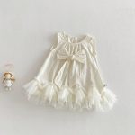 【73-100cm】ワンピース ベビー 女の子 蝶結び チュール ノースリーブ