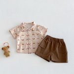 【73-100cm】セットアップ シャツ＆ショートパンツ ベビー わんちゃん総柄 - 画像 (5)