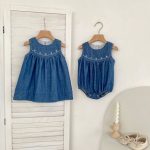 【66-130cm】ロンパース/ワンピース デニム ノースリーブ 姉妹服 - 画像 (8)