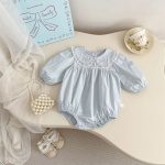 【66-90cm】ロンパース パフスリーブ ピーターパンカラー シンプル おしゃれ ベビー服 - 画像 (5)