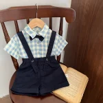 【73-110cm】セットアップ シャツ＆サロペット フォーマル - 画像 (3)