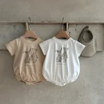 【66-90cm】ロンパース ベビー 半袖 ウサギ柄 着心地抜群