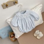 【66-90cm】ロンパース パフスリーブ ピーターパンカラー シンプル おしゃれ ベビー服 - 画像 (4)