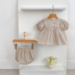 【66-100cm】ブラウス＆ブルマ パフスリーブ チェック シンプル ベビー服 - 画像 (10)