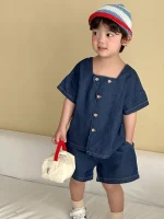 【80-150cm】セットアップ or ワンピース デニム スクエア襟 - 画像 (6)